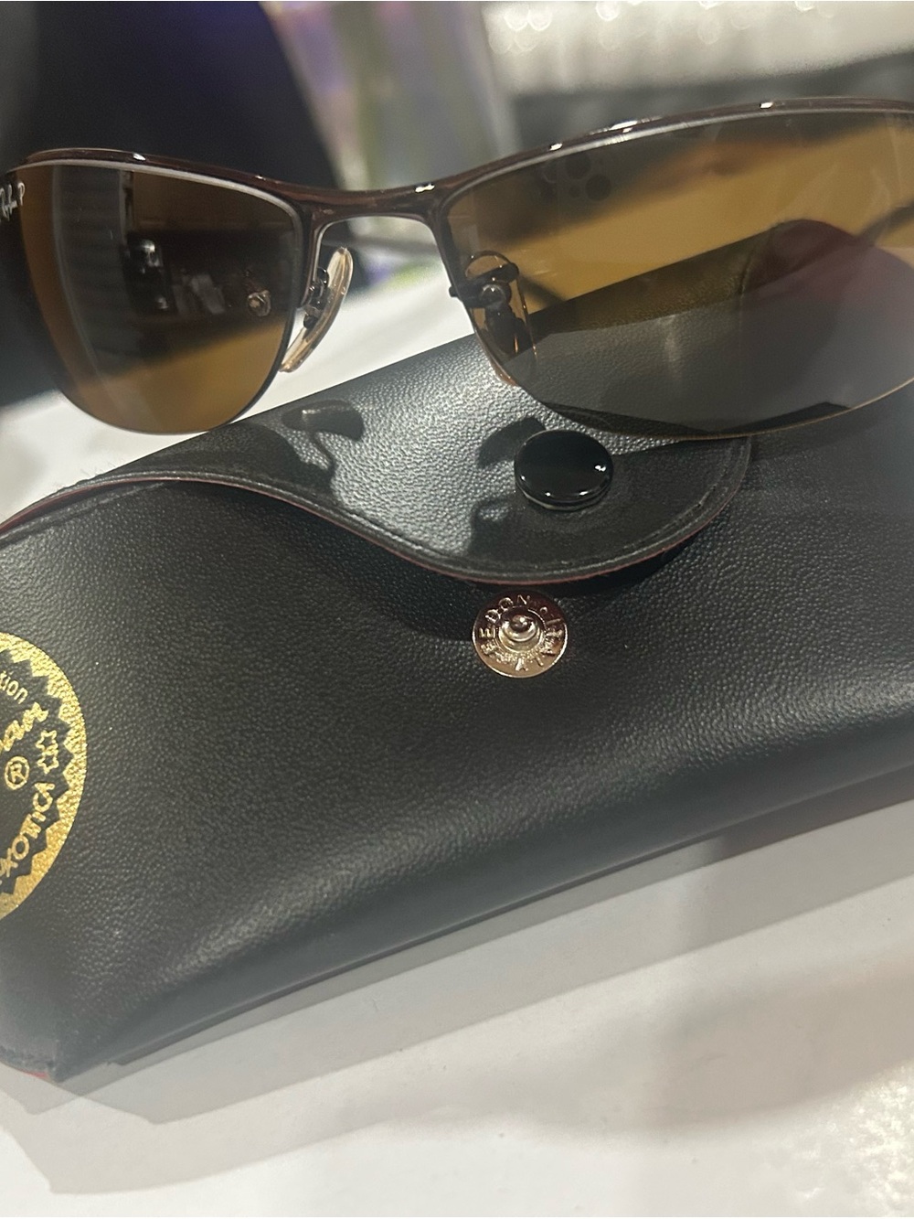 Ray-Ban RB3179 Top Bar Polarized Sunglasses Brown w/ Leather Case
